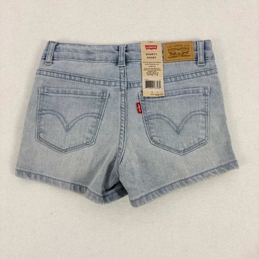 NWT Levis Shorty Short Girls Size 7 Blue New Rainbow Stripe Denim Stretch Shorts
